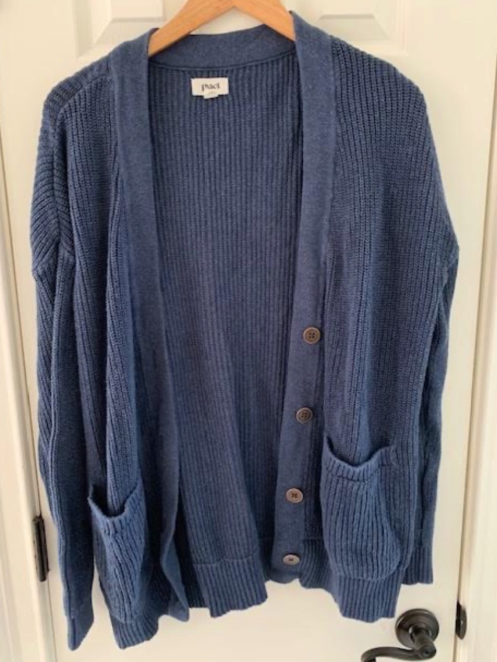 Pact Organic Heather Blue Cardigan, size L